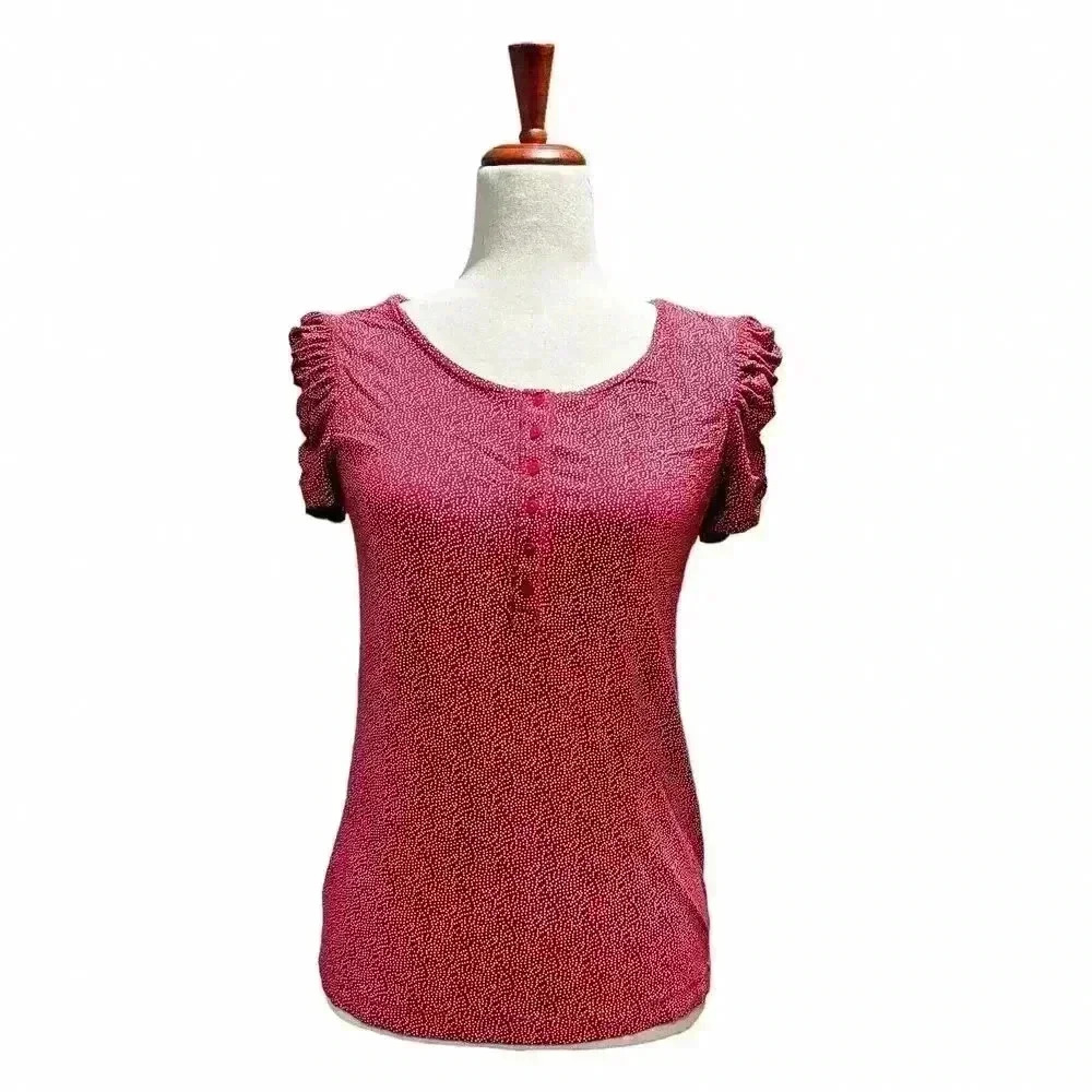 J. Peterman Red Polka Dot Top Size 6 Gathered Sleeves Women's Boho‎ Cottagecore